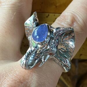 Natural Tanzanite Sterling Silver Elephant Ring Size 8